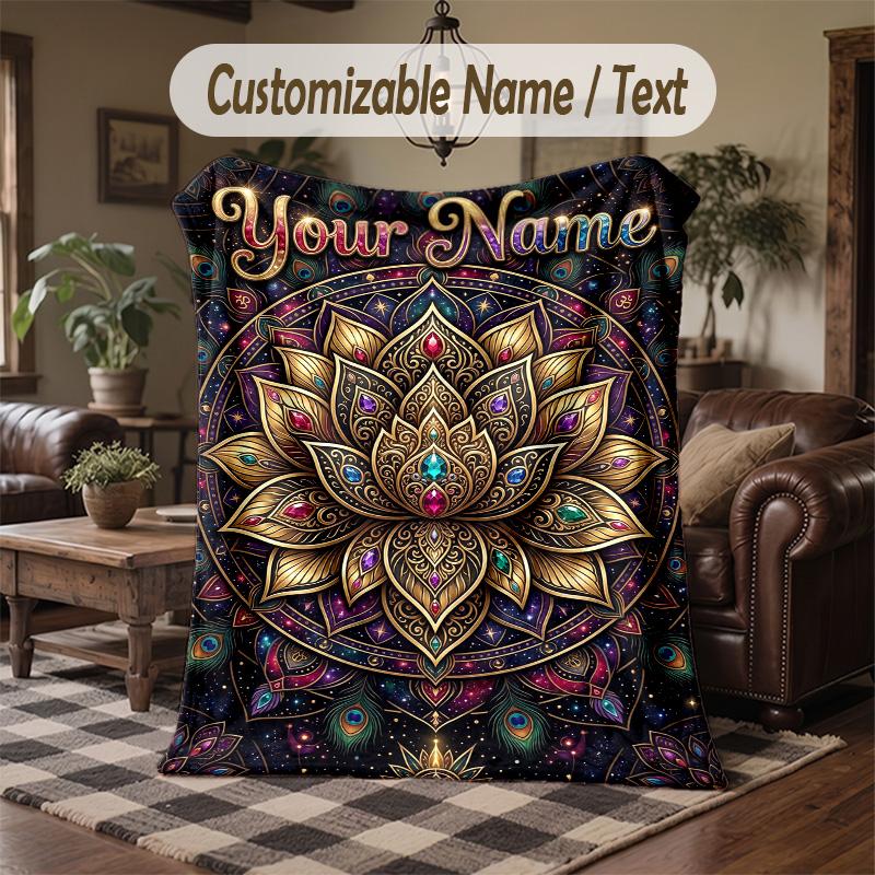 Golden Honey Bee Art Theme Throw Blanket Custom Name Text Personalized Blanket Soft Cozy Blanket for Home Sofa Bed