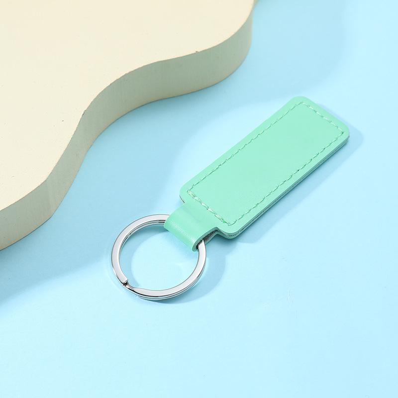 10 Colors Bright PU Leather Keychain Double-sided Car Thread Small Gift Metal Pendant PU Key Chain Simple KeyChains Keyholde