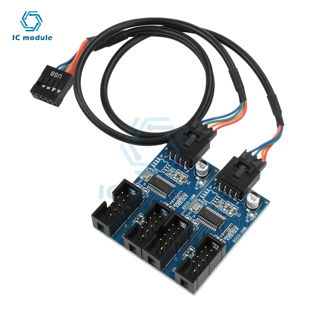9Pin USB Splitter Motherboard 1 to 2 Female Interface Header Splitter Extension Cable Adapter for 1 to 4 USB HUB Connectors