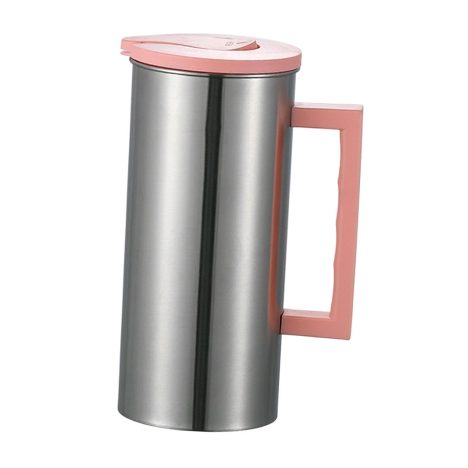 

Stainless Steel Pitcher Carafe 1800 ml Lightweight Tea Kettle Water Jug Metal Pitcher for Travel Kitchen Camping Coffee Milk рожевий