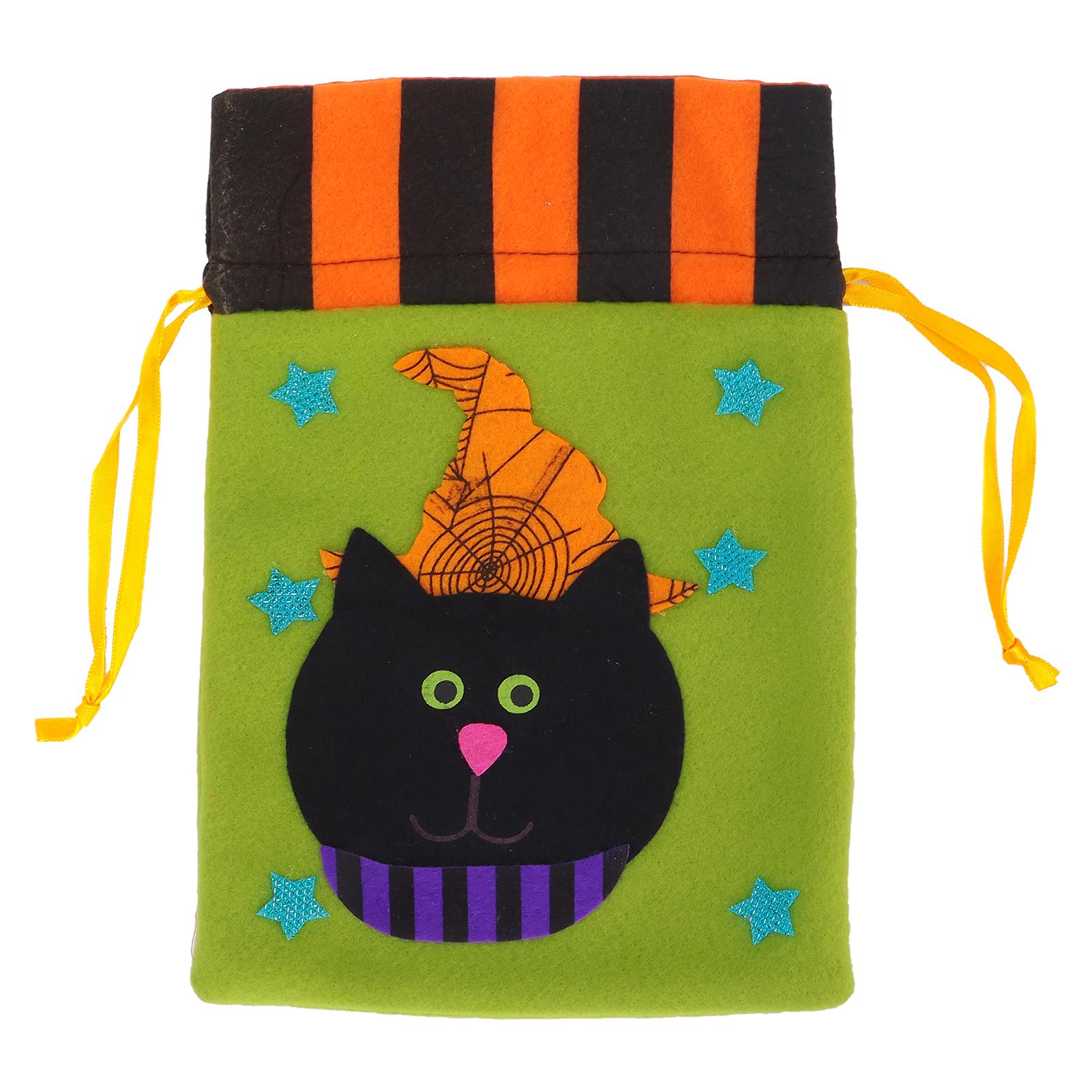 

Halloween Candy Bag Decoration Cute Trick Or Treat Home Party Handbag Ornament Prop Green Black Cat