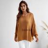 Autumn and winter fashion women's clothing crew neck knitted loose split pullover sweater women