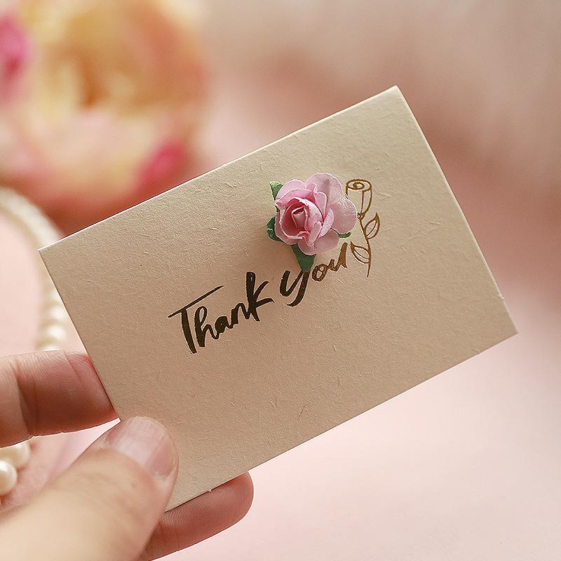 4pcs Pink Romantic Flower Hot Stamping Greeting Card, Special Paper Flower Handmade Holiday Universal Card
