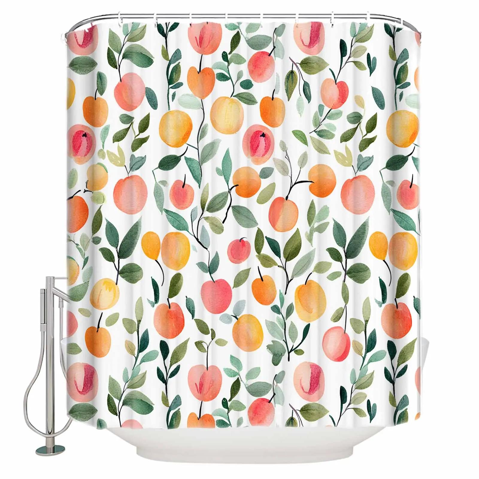 Tonnika Chen Peach Spring Fruit Leaf Shower Curtains Waterproof Bath Curtains Home Decor Modern Luxury Bathroom Curtain