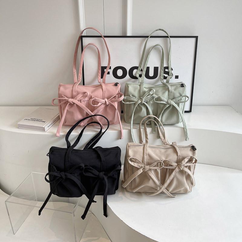 IELGY Bow Tote Bag Large Capacity One Shoulder Simple Solid Color Commuter Underarm Bag