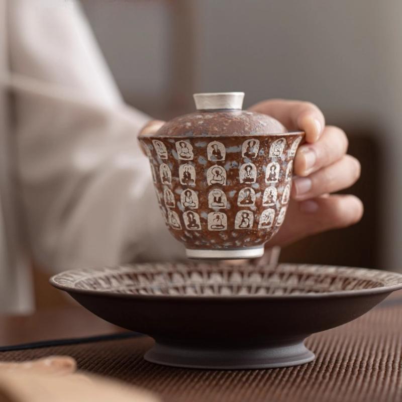 Dunhuang Mural Wanfo Cover Bowl, Single High-end Household Not Hot, Single Small Ceramic Tea Bowl