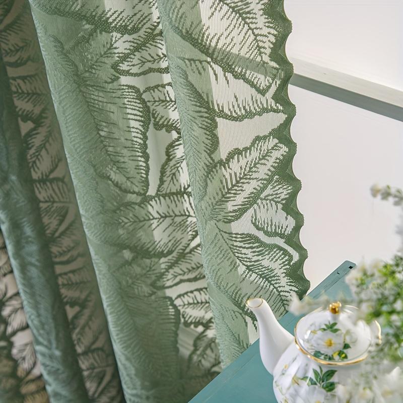 1 Panel French Country Green Leaf Print Semi-Sheer Gauze Curtain with Grommet Top Curtains For Living Room, Curtains For Bedroom, Sheer Curtains