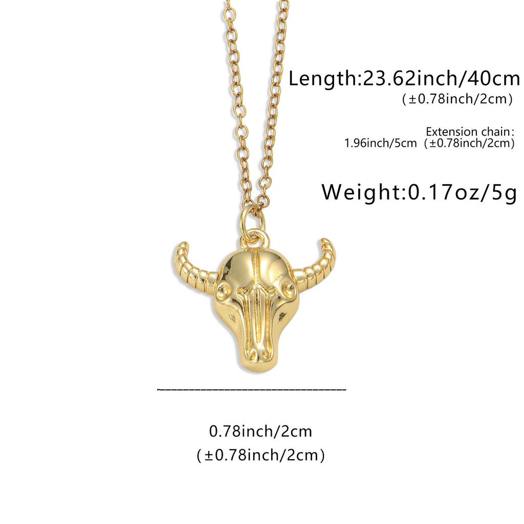 Collana con Ciondolo Teschio di Toro Bicolore Anticato - Stile Western Retrò, Oro e Argento, Catena per Clavicola da Donna