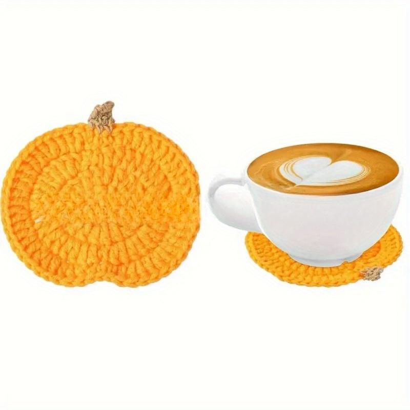 1pc Crocheted Non-slip Knitted Coaster Cup Mat Holder Coffee Tea Drinks Pumpkin Coaster  Drink Stand Kitchen Insulated Pad