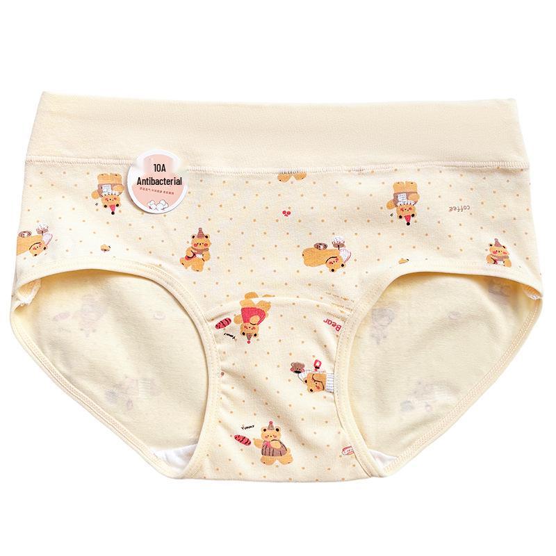 Antibacterial Pure Cotton Bear Print Girls' Mid-Waist Underwear - Sweet, Cute, and Comfortable.