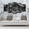 No Framed Canvas 5 Panel Engine Engineering Closeup Gear and Chain HD Decorative Wall Art Posters Pictures Home Decor Paintings