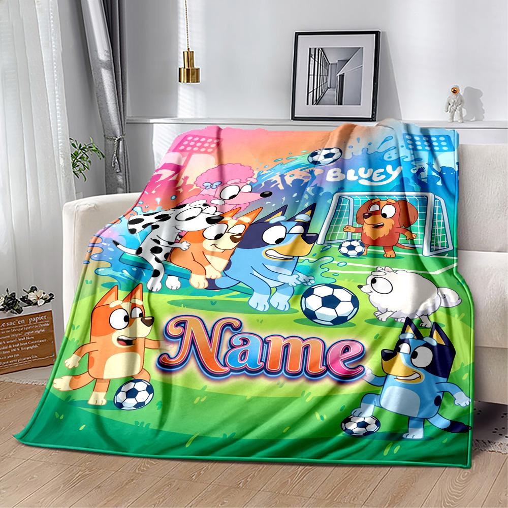 Bluey Friends Adventure Customize Your Name Blanket Cozy Customizable Blanket Comfortable for Sofa Living Room Livingroom Bedding for All Occasions