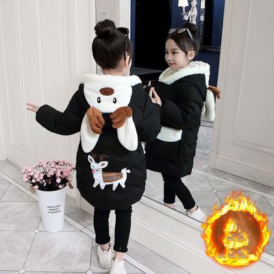 Girls' Cotton Padded Clothes Fashion Embroidered Children's Winter Thickened Large Fur Jacket