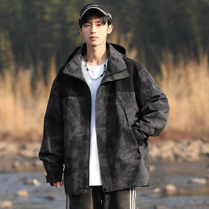 

Spring and autumn new men s Korean color-matching hooded windproof waterproof jacket fashionable couples stylish coat XL