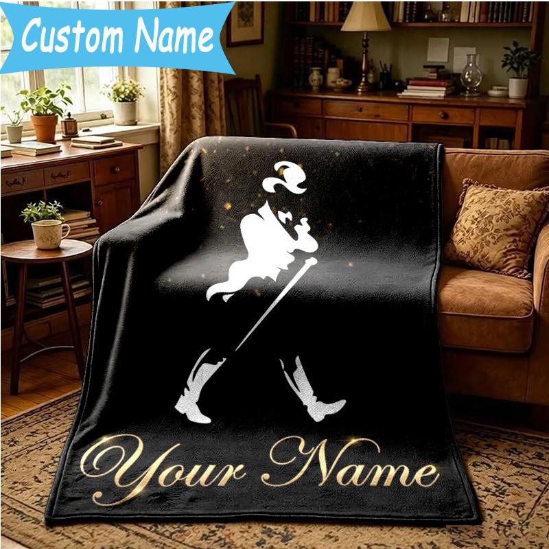 Benutzerdefinierte Decke Johnnie Walker Flanelldecke für Camping, Wandern, Gartenpartys, Picknick-Zubehör, Geschenk für Familie und Freunde