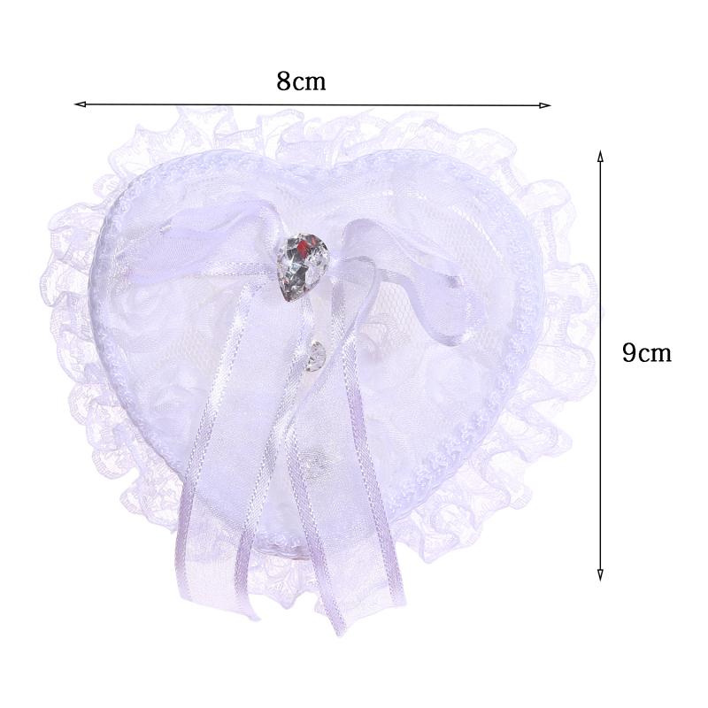 Ring Box Heart Wedding Lace Holder Pillow Ceremony Pillows Jewelry Bearer White Shape Boxes Pearl Rhinestone Case Love Proposal