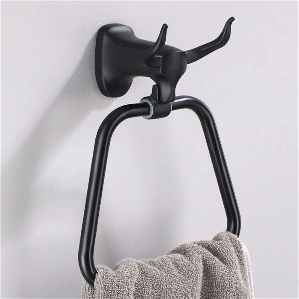 Tuqiu Antique Cow Towel Hanger Wall Mounted Black Towel Rack Bathroom Towel Ring Aluminum Towel Bar Rail White Towel Holder