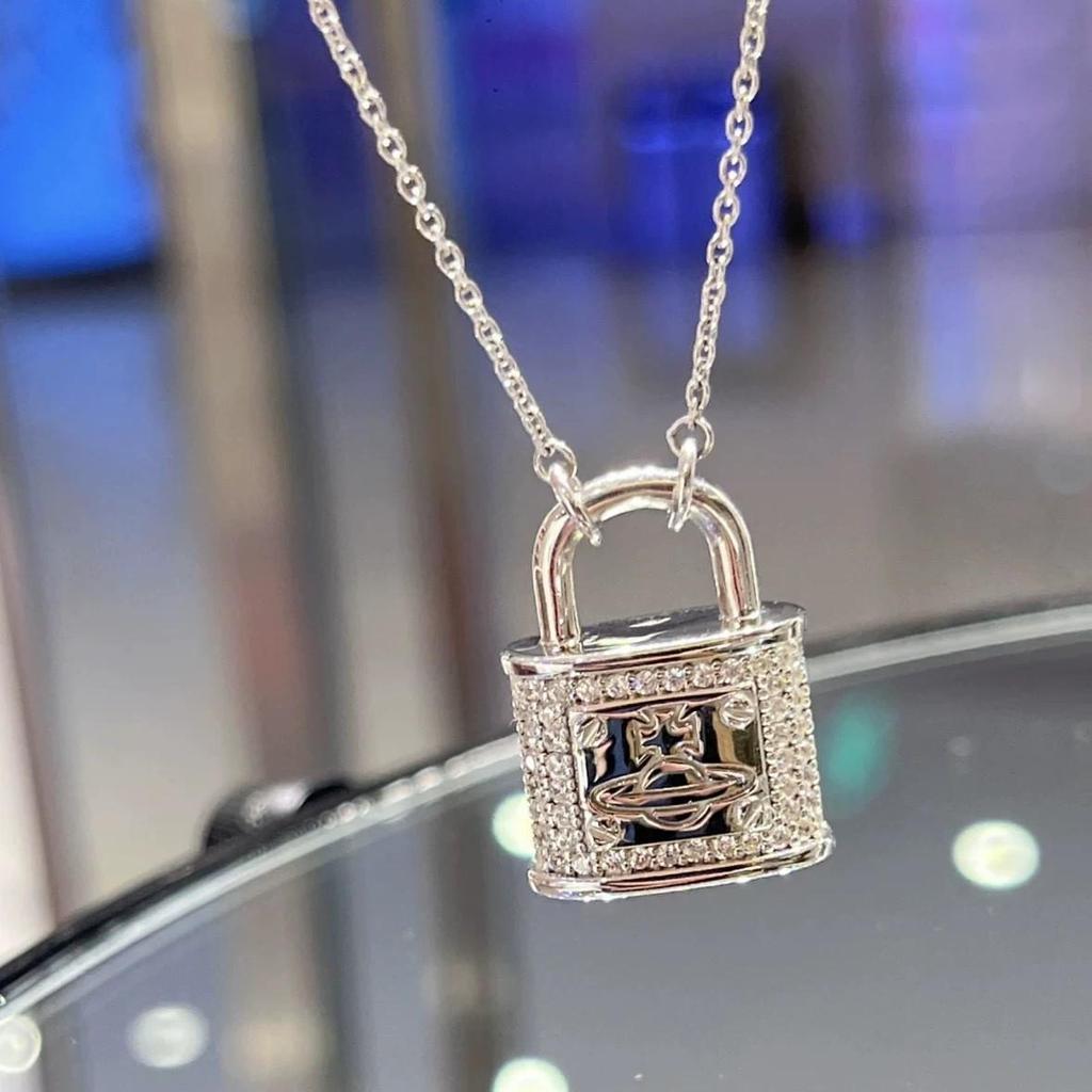 Empress Dowager Saturn Chain Necklace: Unisex Punk Style with Full Diamond Design