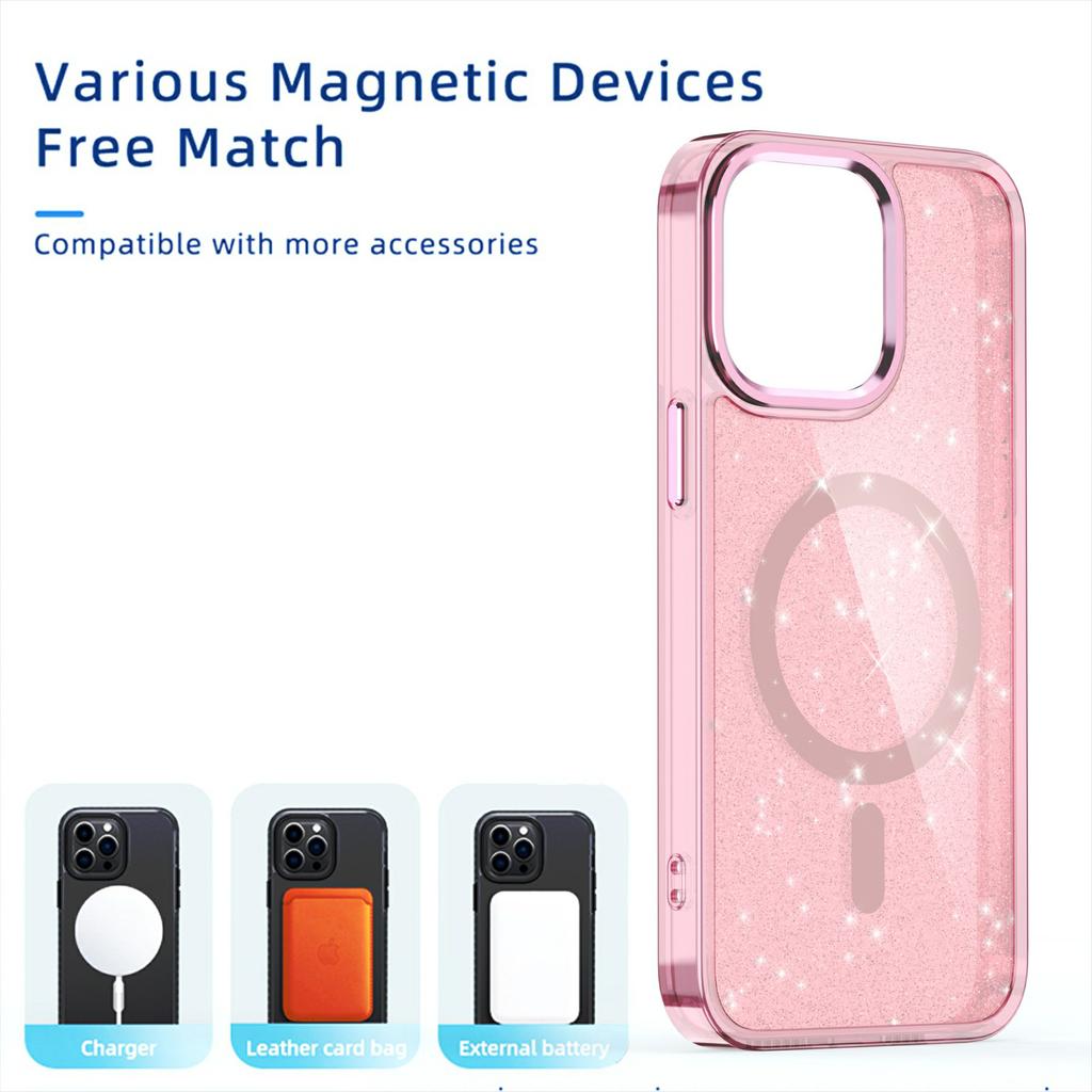 For iPhone 16 Pro Magnetic Case Glitter Design TPU+PC Phone Cover