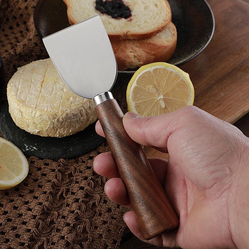 Walnut Handle Stainless Steel Cheese Knife, Fork, and Butter Spreader Set