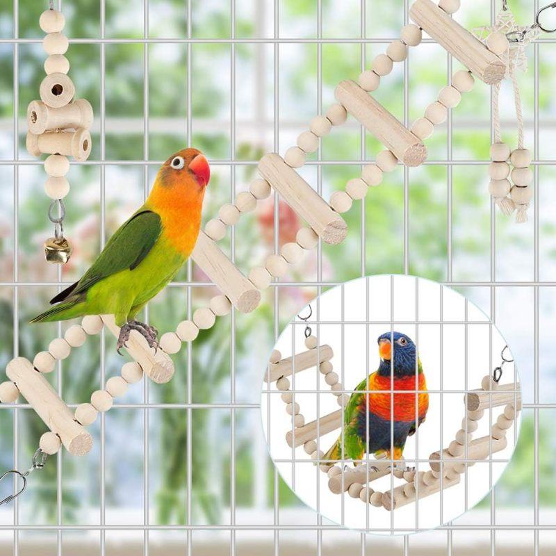 Bird Parrot Swing Toys, Chewing Standing Hanging Perch Hammock Climbing Ladder Bird Cage Toys for Budgerigar, Parakeet, Conure, Cockatiel, Mynah