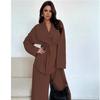 Autumn Winter Women's Two Piece Outfits Woman Clothing V-Neck Temperament Long Sleeved Elegant Wide Leg Pants Set