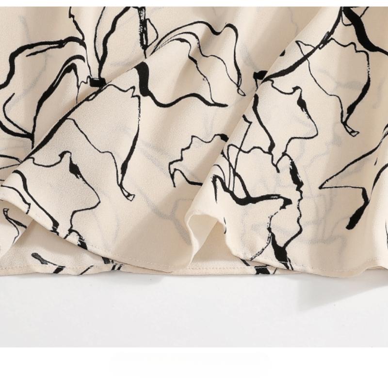 Moda Stand Slim Fit Chifón Casual Camisas de Mujer Tops de Primavera Manga Acampanada Blusa Temperamento Mujer Elegante Estampado Simple Oficina Señoras Camisas 26347