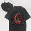 Washed Cotton Pirate Ship Pattern T-shirt - Loose Street Style "Turning Back Burn The Ships" Print, Four Seasons Outdoor Casual Shirt and Gift