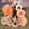 1 Pcs Artificial Roses Flowers Wedding Bridal Bouquet Garden Fake Silk Peony Hydrangeas Vase Home Decoration Photography Props