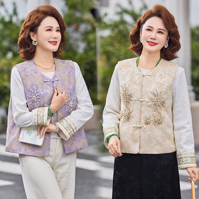 2026 Stylish Spring Cardigan Vest for Moms: New Chinese & National Style, Perfect for Middle-aged & Elderly in Spring/Autumn