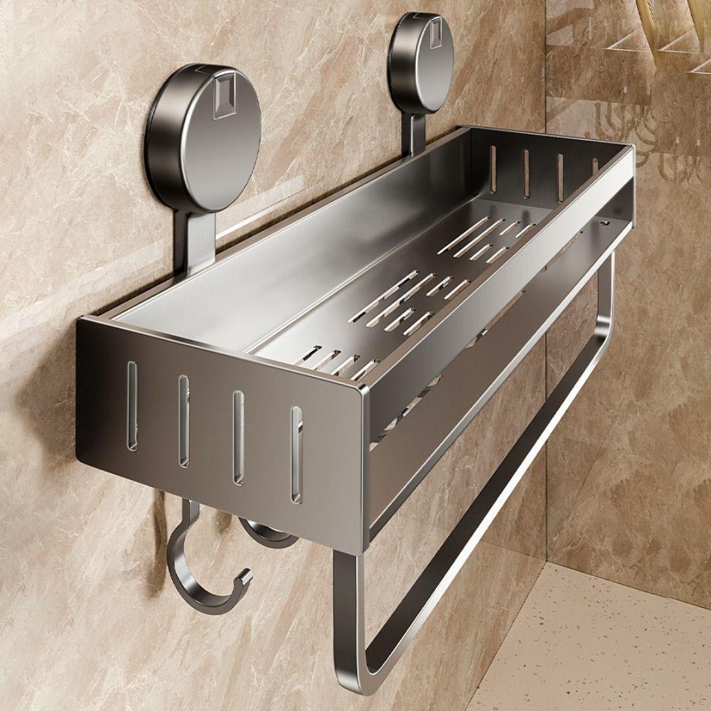 Carbon Steel Suction Cup Bathroom Rack No-punch Wall Mount Shower Storage Shelf 30/40CM Strong Load-bearing Capacity