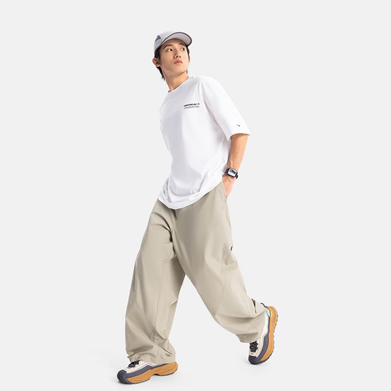 Li Ning CF Outdoor Solid Color Loose Casual Straight Leg Work Pants With Small Logo Embroidery Men Pants Dark-Green AKXV073-5