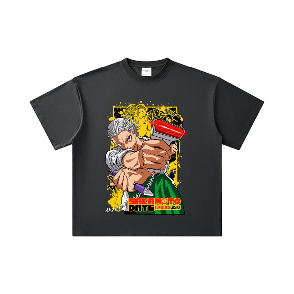 260 GSM Double Yarn 32 Count 100% Cotton Sakamoto Days V4 Taro Print Unisex Heavy Cotton T Shirt