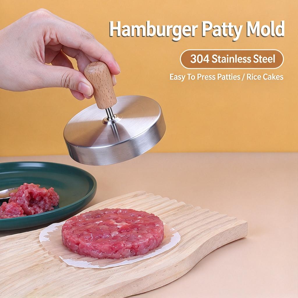 304 Stainless Steel Burger Press Mold, Non-Stick Beef Shrimp Patty Maker for Home Kitchen