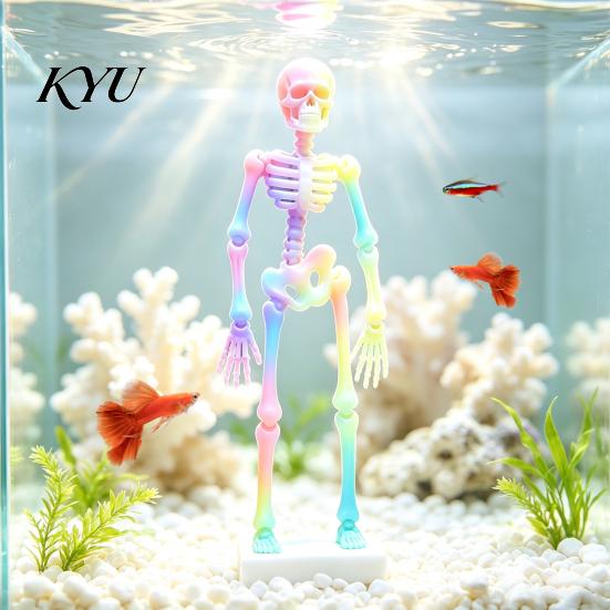 Moving Fish Tank Ornament Dancing Skeleton Aquarium Bubbler, Action Ornament, Glow in The Dark Interactive Decoration Decor, Air-Driven Bubbler