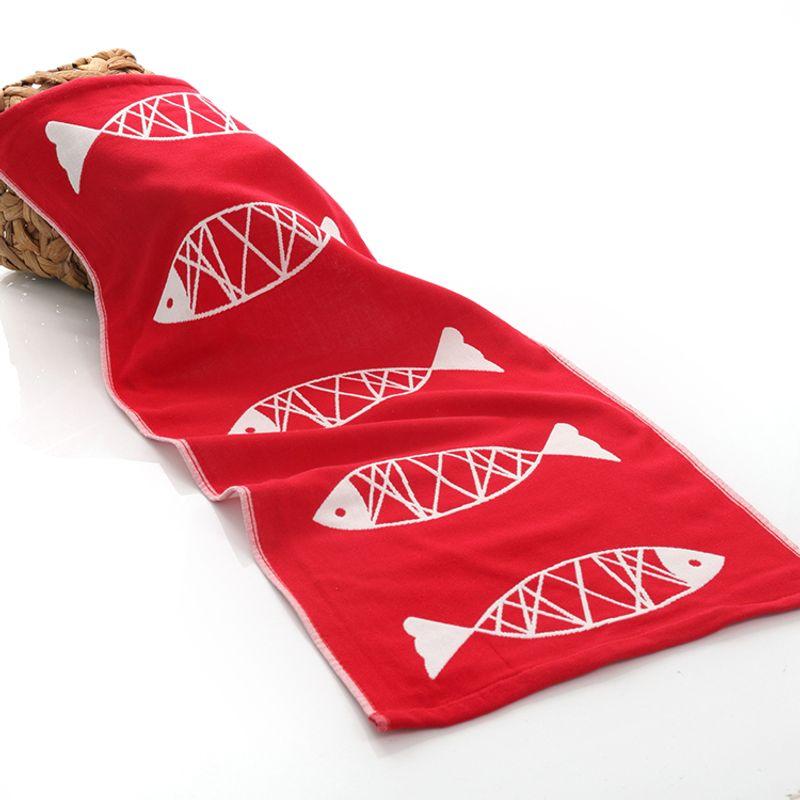 

Three-Layer Gauze 100% Pure Cotton Three Four Five Six-Layer Gauze Towel Adult Fabric Facecloth Face Wiping Towel Red(Abstract fish towel) 35x75cm
