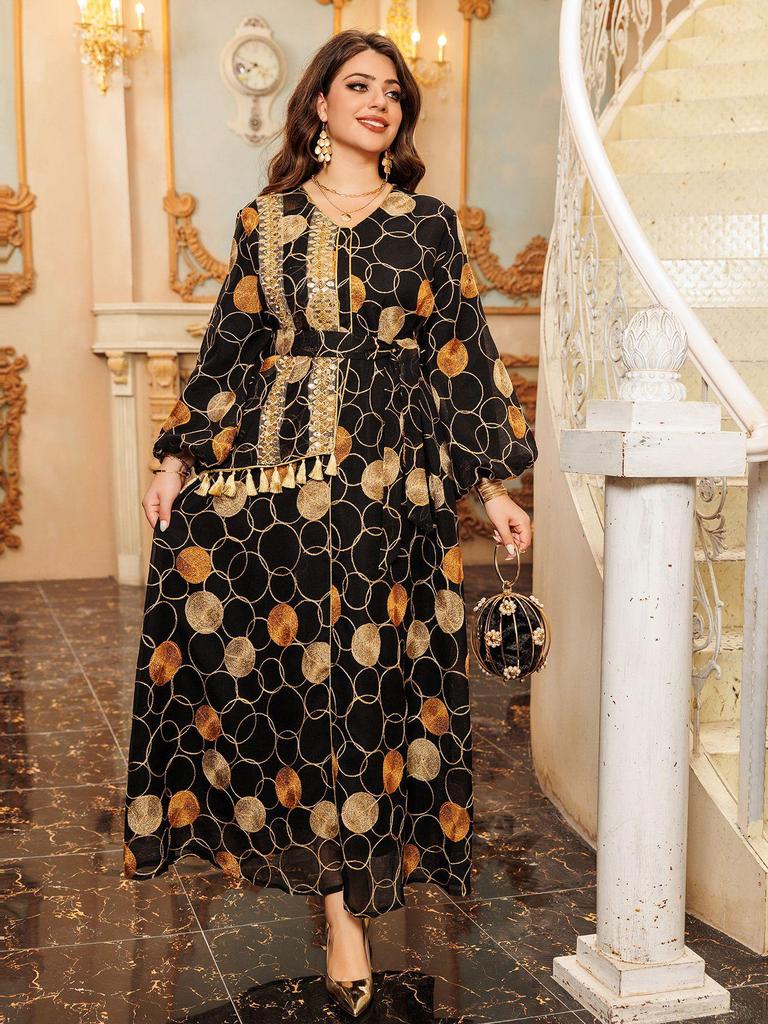 AB410 2024 Long Sleeve Maxi Dress - New Fashion Muslim Middle East Robe
