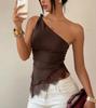 European and American Summer New Metal Buckle Slanted Shoulder Lace Splicing Irregular Hem Vest