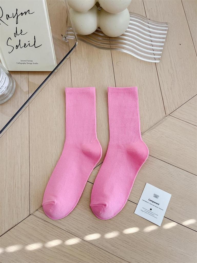 Women's Colorful Mid-Tube Socks In Violet, Orange, Rose, and Red for Modern Dance with Shark Print