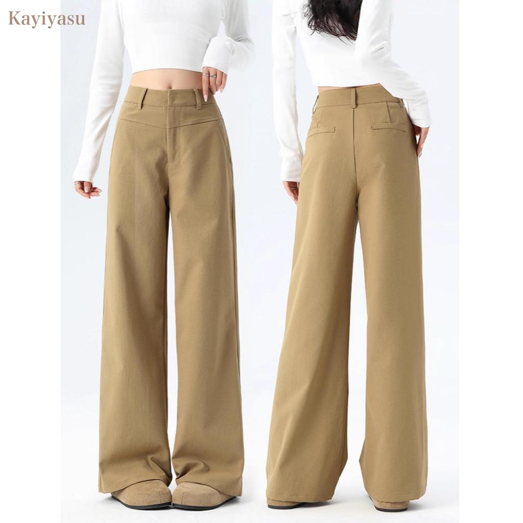 Kayiyasu Loose Solid for Everyday Summer Women's Wide-Leg Pants, Spring/Summer, High-Waisted, Fit, Slimming, Flattering, Leg-Lengthening, Soft,