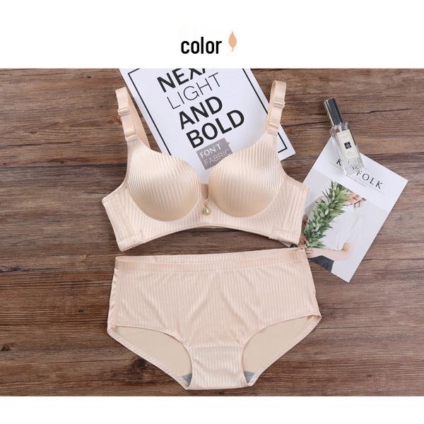 Thickened Seamless 8cm Bust Gathering Bra Set: Adjustable, Wire-free, Side Bust Control