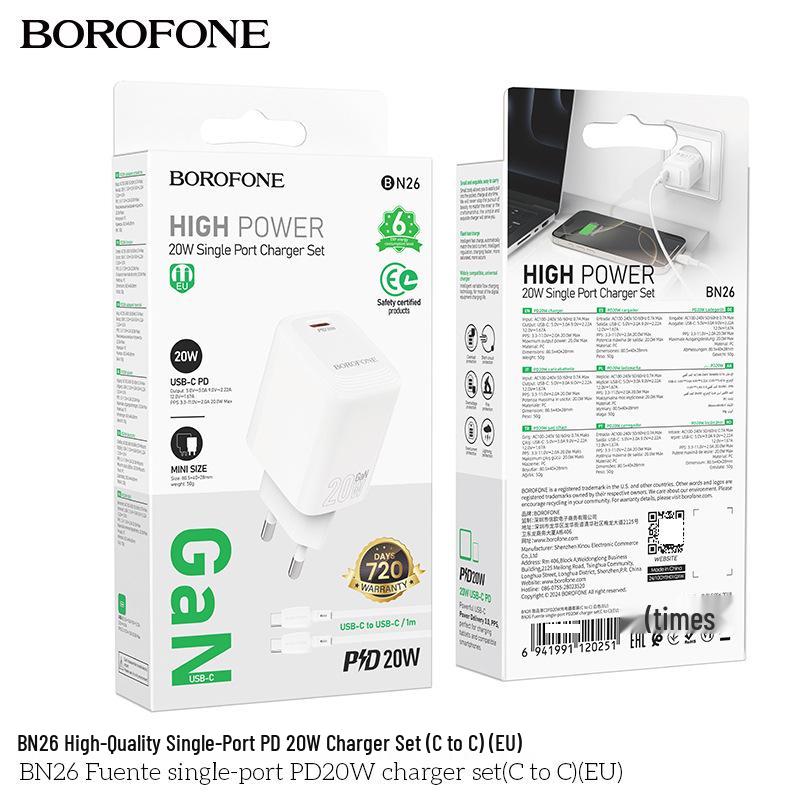 

BOROFONE BN26 PD 20W Type-C Charger Adapter White Type-C Set with C-C 60W Cable