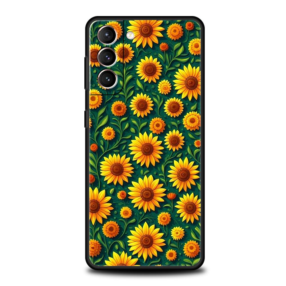 Phone Case Cover for Samsung Galaxy S25 Edge S24 S23 S22 S20 S21 FE Ultra S10 S10E Plus 5G Soft TPU Capas Sunflower Pattern Bags