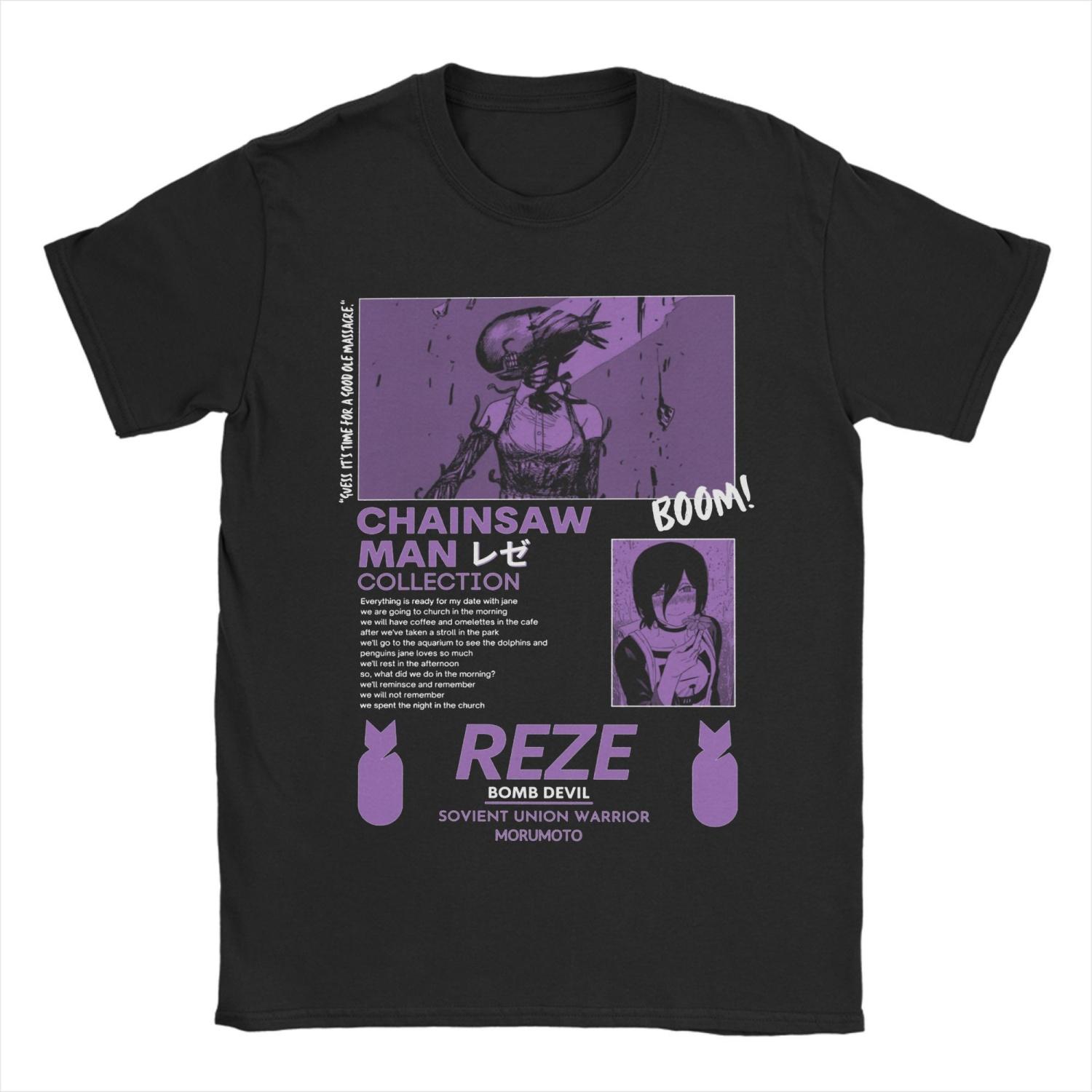

Reze Chainsaw Man Men s T Shirt Anime Vintage Tees Short Sleeve Crewneck T-Shirts Cotton Adult Clothing XXXXXL чорний
