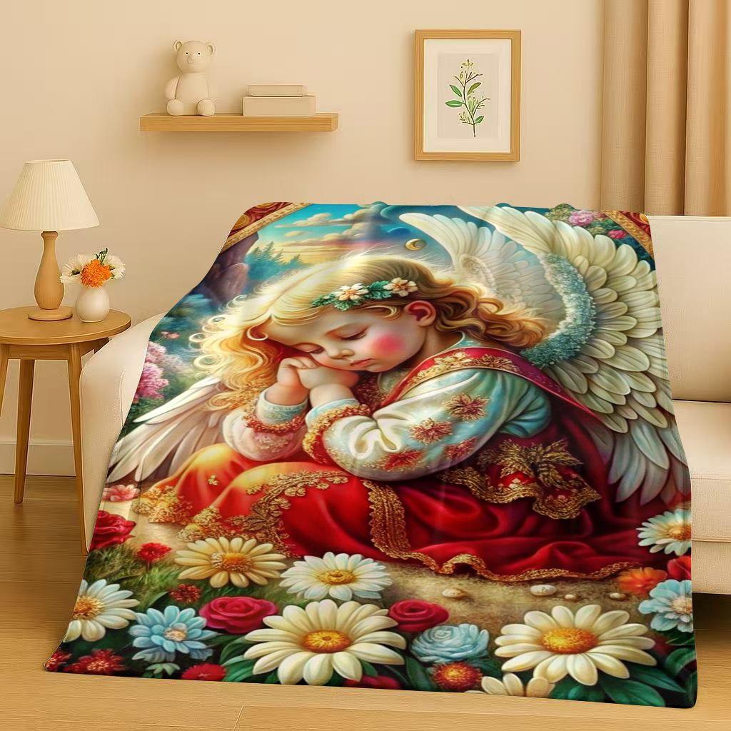 3D Luxurious Balote Angel Cupid Cartoon Flannel Blanket,Ultra Soft Warm Plush Throw for Home Bedroom Bed Sofa Cover Office Gift