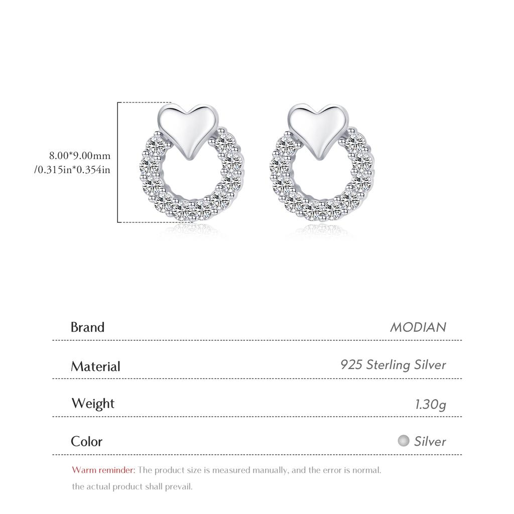 MODIAN Sweet Heart Earrings For Women 925 Silver Delicate Cubic Zirconia CZ Wedding Statement Ear Studs Fine Jewelry