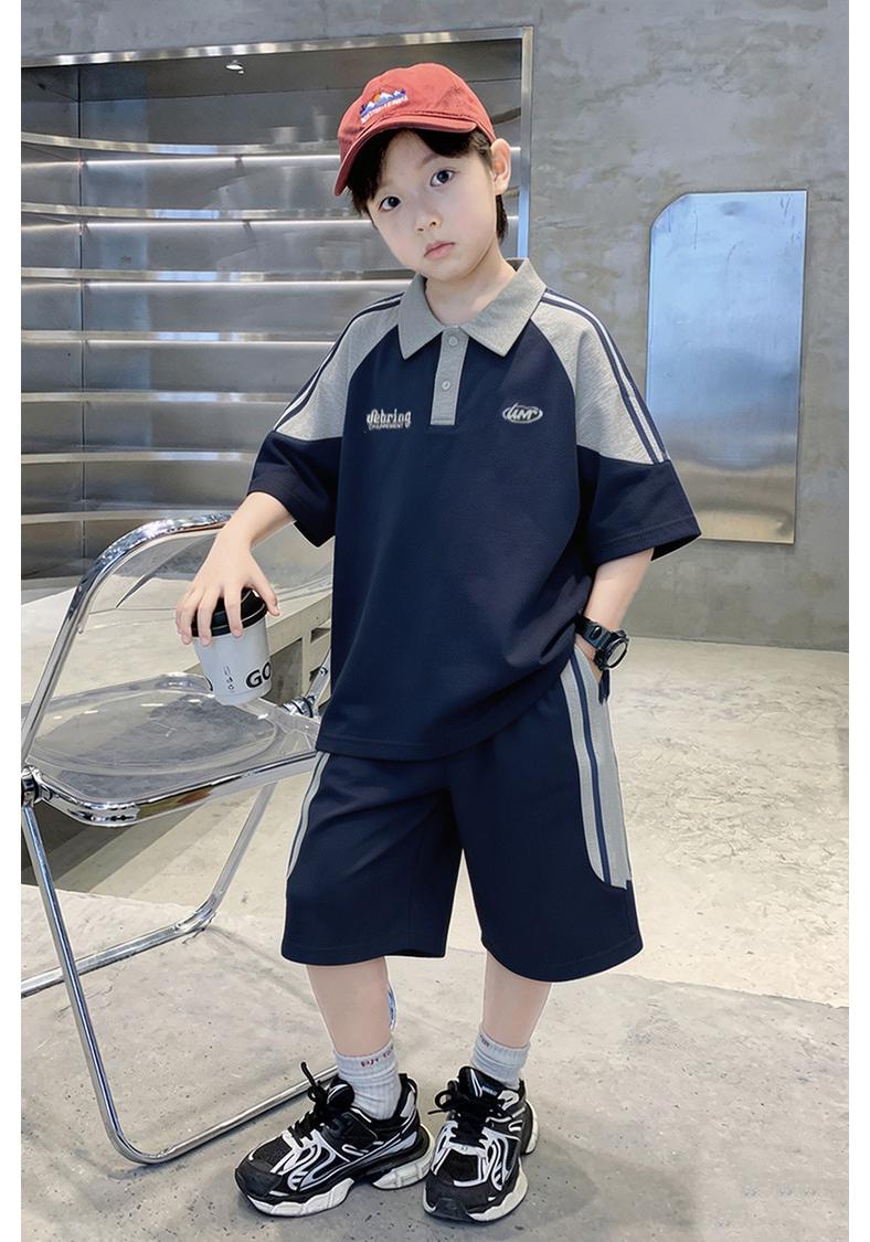 2026 Boys Trendy Striped Lapel Short-Sleeve Two-Piece Set 130 cm