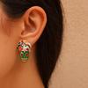 Personality Dripping Oil Skull Earrings Flower Enamel Skeleton Stud Earrings  Autumn