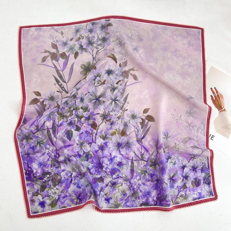 100% Silk Crepe Square Scarf Women Fashion Office Decorative Lace Neckerchief