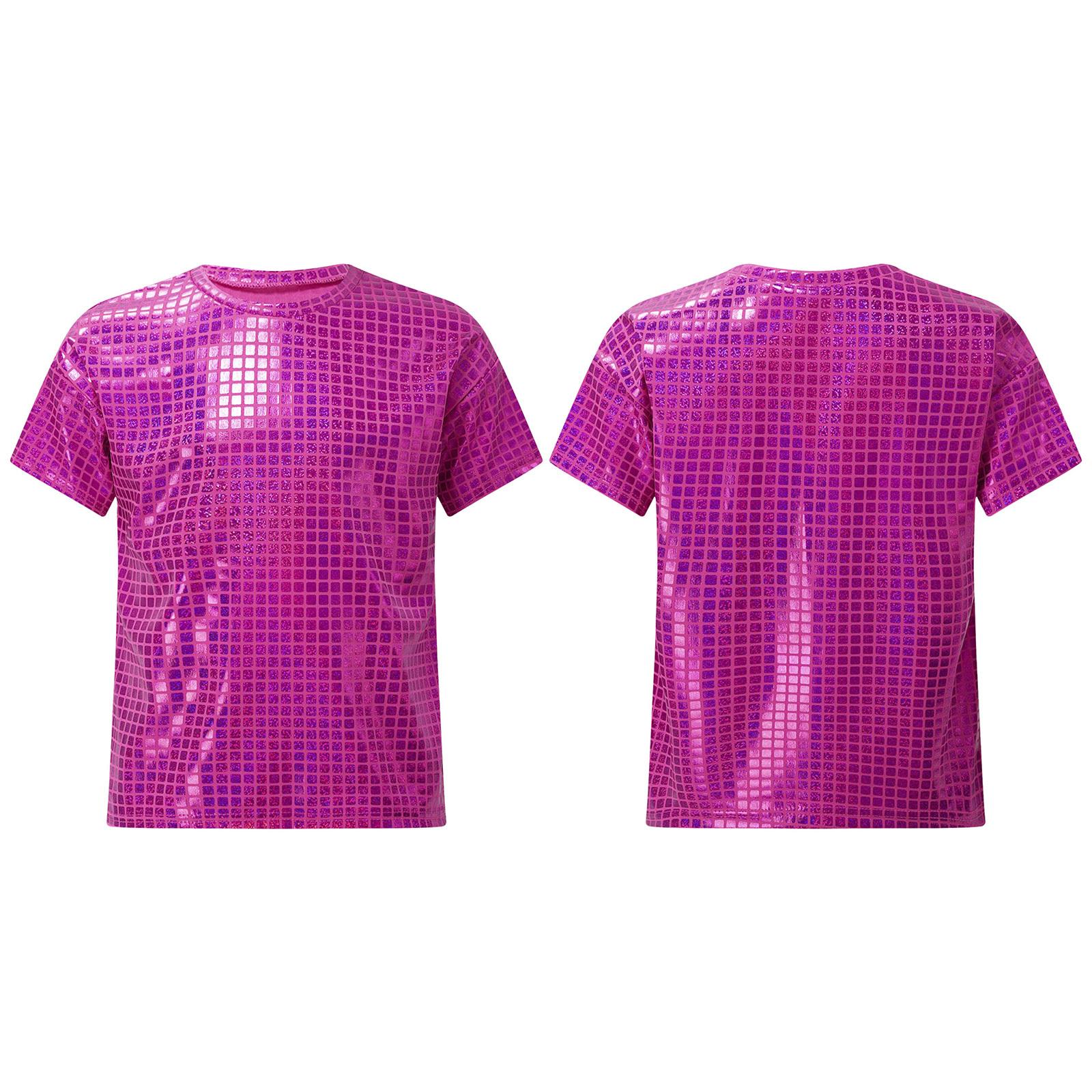 

Детские Девочки Мальчики Джаз Хип-Хоп Танцевальные Топы Металлический Блестящий Клетчатый Топ с Пайетками Футболка Чирлидинг Сценическое Выступление Уличная Танцевальная Одежда 7-8 Years